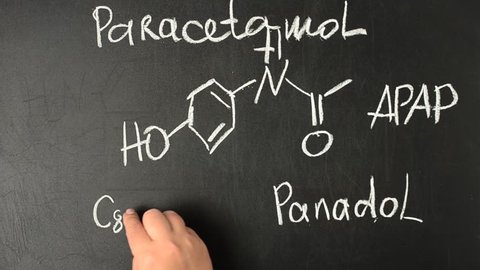 Chemical formula of Panadol and Paracetamol. The accelerated video. 