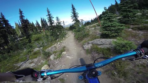 Solo Man Mountain Biking Point Of View Through Alpine Environment