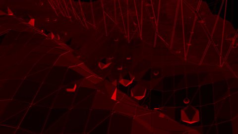 Dark red low poly waving surface as gorgeous background. Dark red polygonal geometric vibrating environment or pulsating background in cartoon low poly popular modern stylish 3D design.