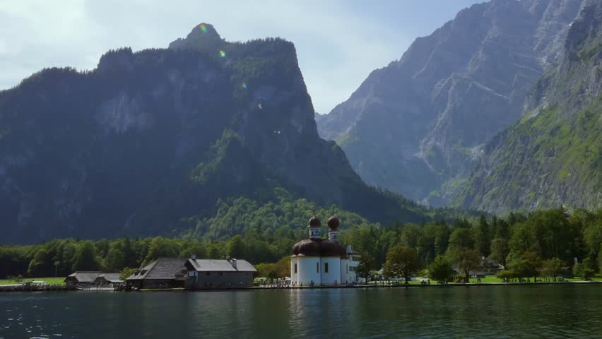 St. Bartholomae Chapel at Koenigssee, Berchtesgaden National Park, Berchtesgadener Land, Upper Bavaria, Bavaria, Germany, Europe