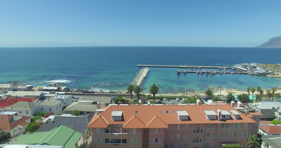 Aerial of Kalk Bay and Town with Harbour in Cape Town