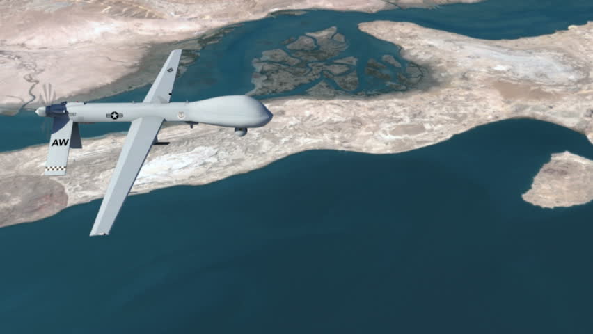 An unarmed Predator drone conducting surveillance of the coast of Iran in the