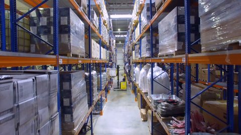 Forklift Warehouse Modern Forklift Unloading Racks Stock Footage Video ...