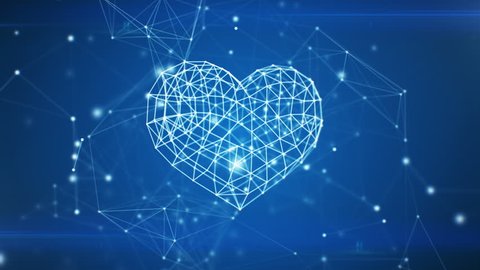 Digital Heart Icon Appearing in Network Cloud from Lines and Dots. Symbol Forming from Particles. Looped 3d Animation. Loop from 100 to 500 frames. Business and Technology Concept. 4k UHD 3840x2160. 