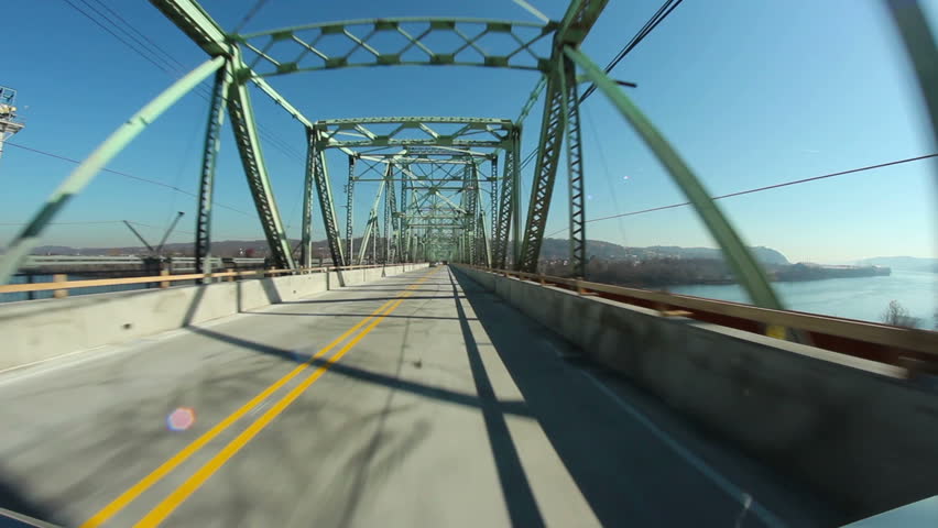 Perspective view of driving over the Ambridge Bridge between construction