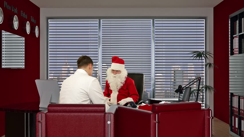 Santa Claus at Doctor, measuring blood pressure