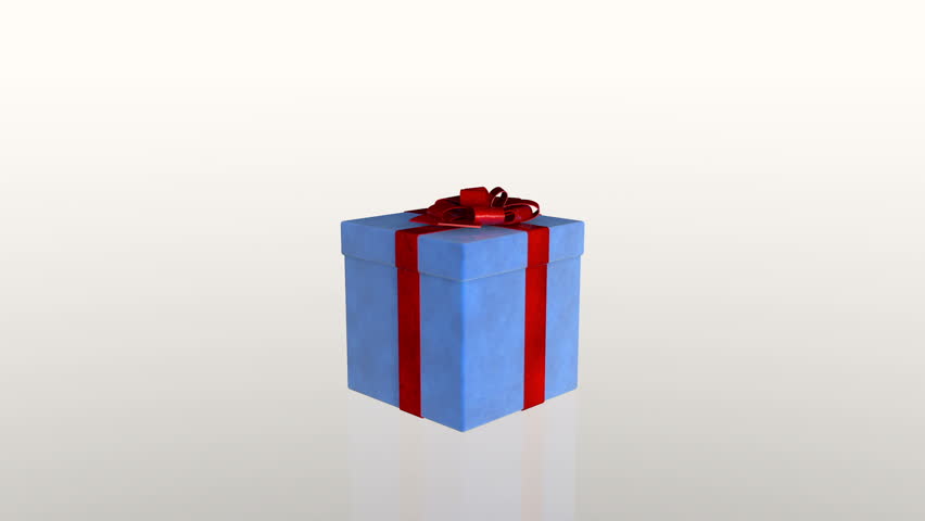 Gift box jiggling to release a virtual product, loop, against white