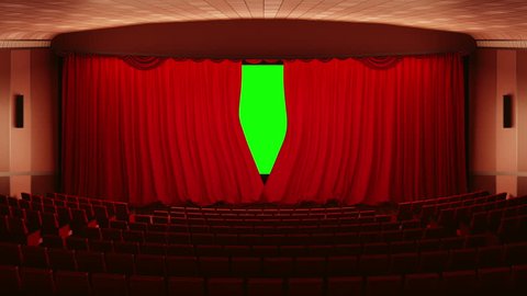 Opening red cinema curtains.  curtains open to reveal a screen in 16x9 aspect ratio. The Alpha Channel is included.