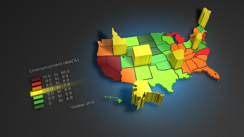 Animated infographic of US unemployment rate, October 2012 according to the