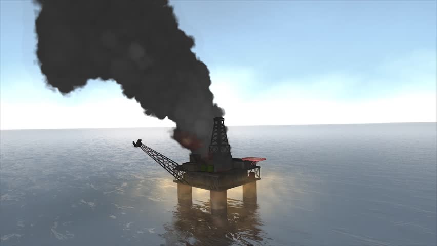 Animation, Offshore oil platform caught fire.