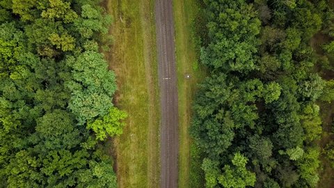Flight over a railway surrounded by forest