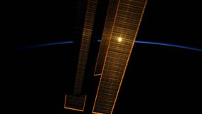 International Space Station (ISS) view of cloudy rotating planet earth with sunrise. Created from Public Domain images, courtesy of NASA Johnson Space Center : http://eol.jsc.nasa.gov. Zoom in