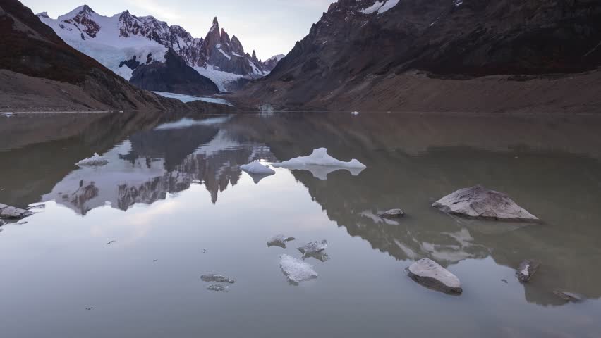 Time Lapse. Fantastic dawn in Torres del Paine, Patagonia, Chile, over Lago Pehoe - Southern Patagonian Ice Field, Magellanes Region of South America.
