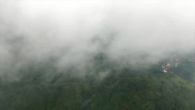 Aerial view of foggy mountain.