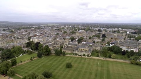 Aerial View University of Oxford Iconic Education Landmark feat. College and Campus. Flying Over around Prestigious Collegiate Research University Located in Oxford, England United Kingdom 4K