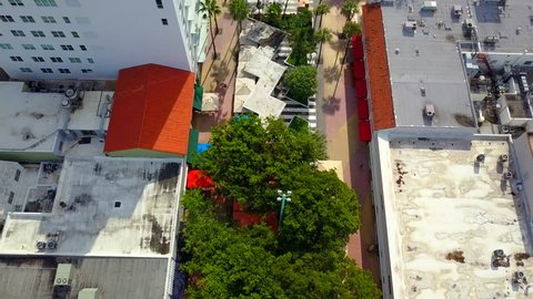 MIAMI BEACH, FL, USA - SEPTEMBER 5, 2017: Aerial video Lincoln Road Mall