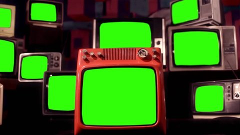 Vintage TVs Green Screen. Zoom In. You can Replace Green Screen with the Footage or Picture you Want with “Keying” Effect in AE  (Check out Tutorials on YouTube).