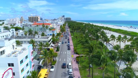 Aerial tour of Miami Beach Ocean Drive