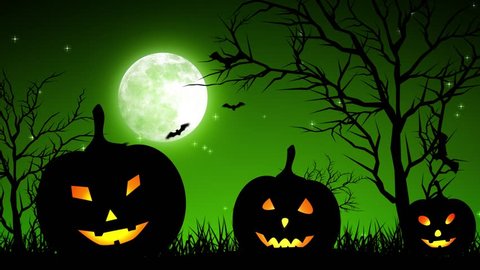 Halloween background animation with the concept of Spooky Pumpkins, Moon and Bats.