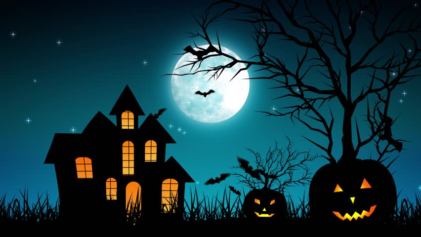 Halloween background animation with the concept of Spooky Pumpkins, Moon and Bats and Haunted Castle. | Shutterstock HD Video #30577747