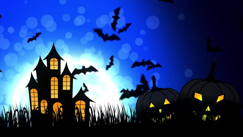 Halloween background animation with the concept of Spooky Pumpkins, Moon and Bats and Haunted Castle. | Shutterstock HD Video #30577762