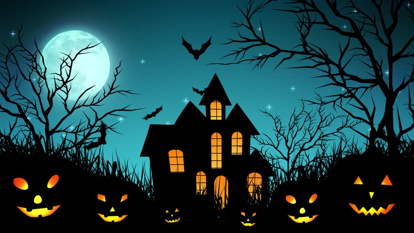 Halloween background animation with the concept of Spooky Pumpkins, Moon and Bats and Haunted Castle. Royalty-Free Stock Footage #30577771