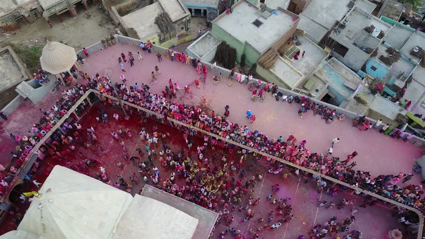 Holi color festival in India, aerial 4k drone footage Royalty-Free Stock Footage #30577891