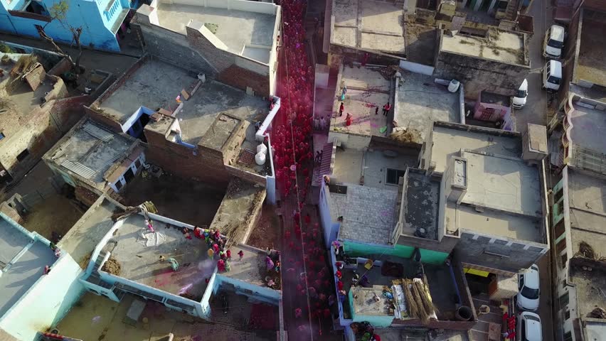 Holi color festival in India, aerial 4k drone footage Royalty-Free Stock Footage #30577906