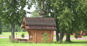 4K high quality video footage view of historical area of 1812 war military memorials near Spaso-Borodinski monastery, green fields at Borodino 120 km west of Moscow, capital of Russia on summer day