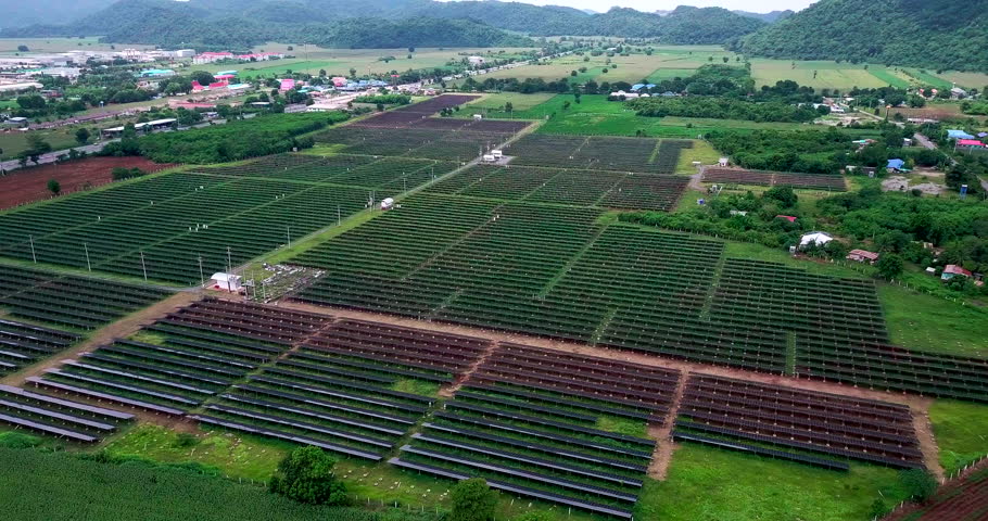 Aerial view shot 4K of Solar Power Station Flyover Royalty-Free Stock Footage #30585355