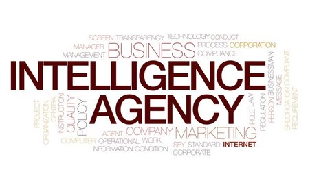 Intelligence agency animated word cloud, text design animation. Kinetic typography.