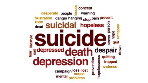 Suicide animated word cloud, text design animation.