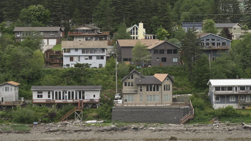 residential houses in the town of Juneau, Alaska, USA