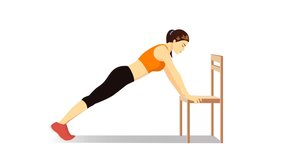Woman workout by push up with chair. Video about exercise even though no time.