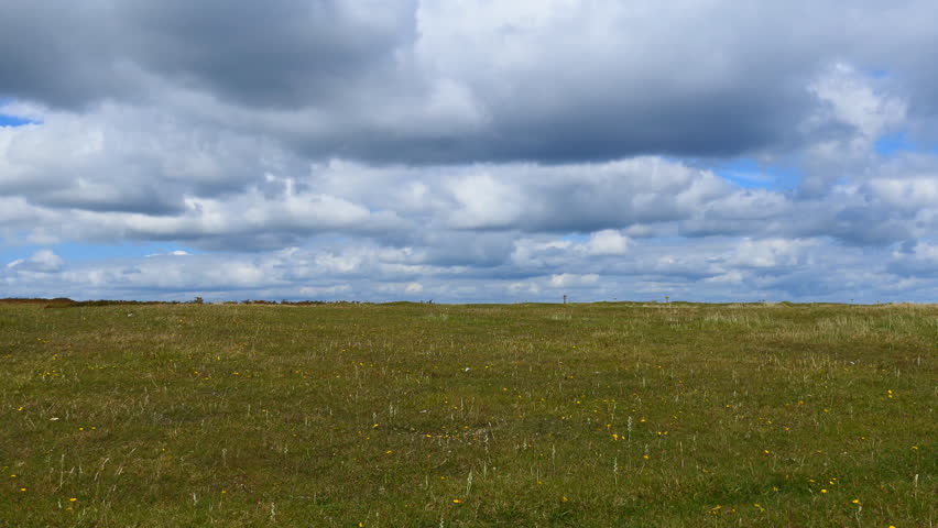 Beautiful fluffy clouds over the meadow. Wales.