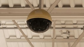 Dome security camera on top of ceiling inside store with 4k resolution
