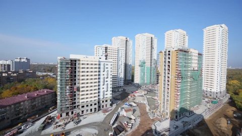 MOSCOW - OCTOBER 7: Seven buildings under construction of residential complex Elk Island on October 7, 2011 in Moscow, Russia. This is 12-29 storey buildings with living area of 100 000 square meters