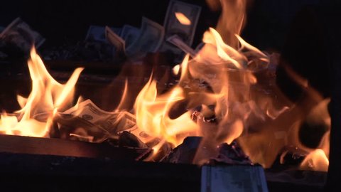 burning one hundred dollar bill slow motion