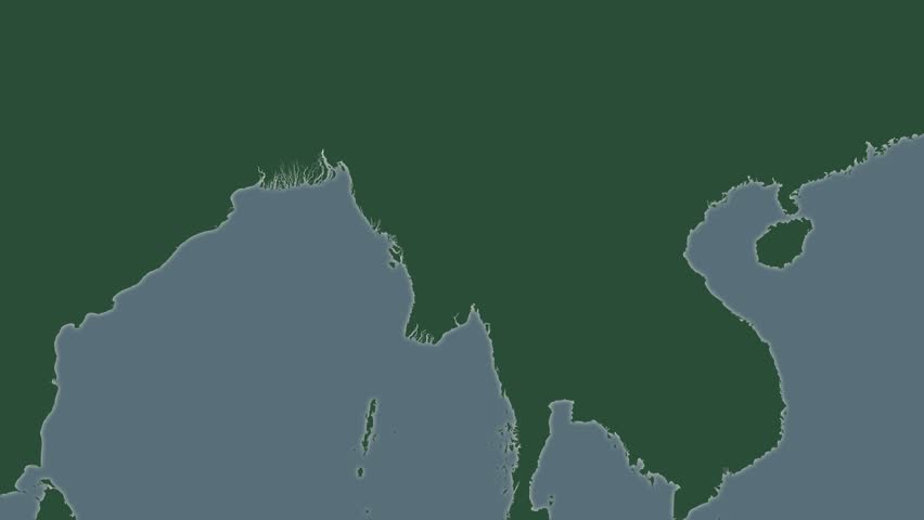 The Myanmar area map in the Azimuthal Equidistant projection. Layers of main cities, capital, administrative borders and graticule. Relief map