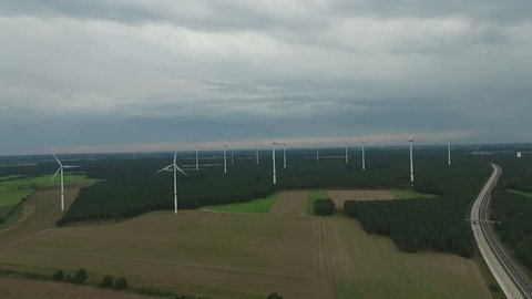 Windmill wind power technoligy aerial drone view in Germany