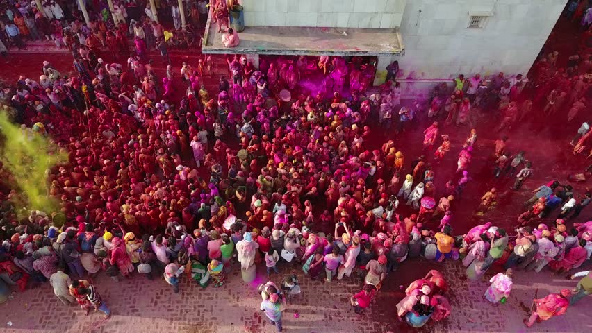Holi color festival in India, aerial 4k drone footage Royalty-Free Stock Footage #30653761