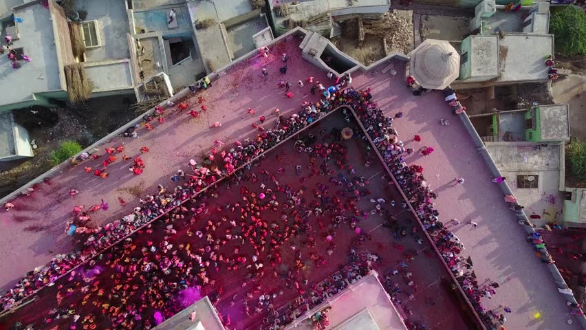 Holi color festival in India, aerial 4k drone footage Royalty-Free Stock Footage #30653779