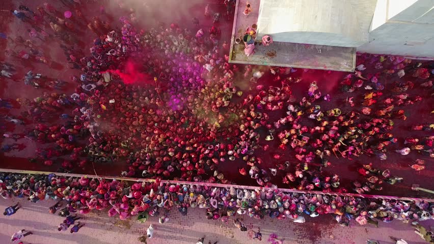 Holi color festival in India, aerial 4k drone footage Royalty-Free Stock Footage #30653815