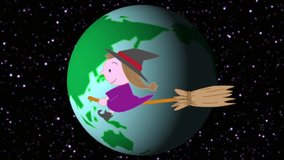 A witch to go round the world on Halloween day.