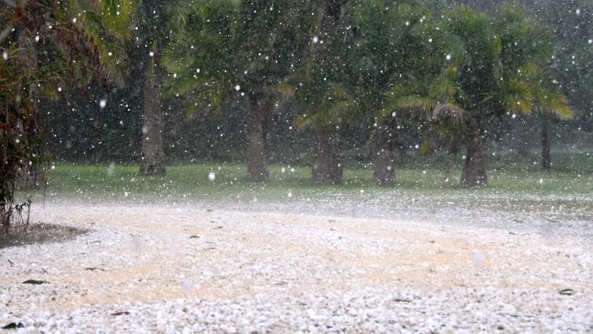 Heavy hail storm hitting rural property