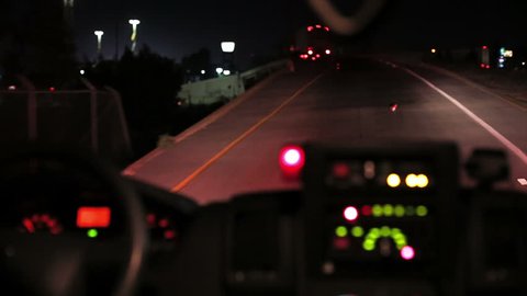 Inside of ambulance when have a call of emergency by night on highway