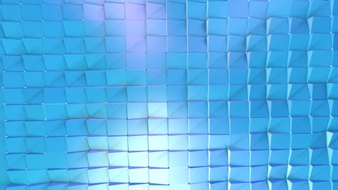 Abstract simple blue violet low poly 3D surface as art background. Soft geometric low poly motion background of shifting pure blue violet polygons. 4K Fullhd seamless loop background