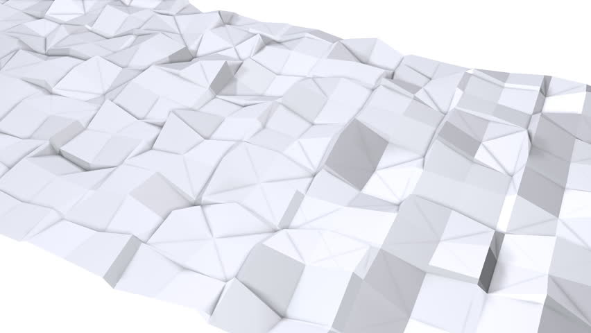 Simple low poly 3D surface as elegant environment. Soft geometric low poly background of pure white grey polygons. 4K Full hd seamless loop background with copy space