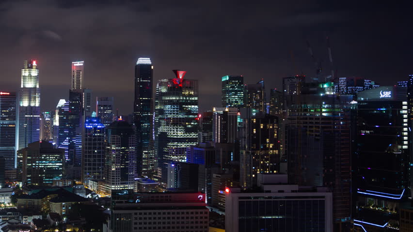 4k Time-lapse of cityscape view of Singapore city at night