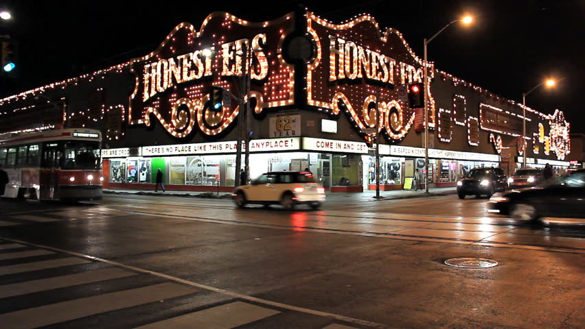 TORONTO, CANADA - CIRCA FEBRUARY 2011: Night shot of the intersection of Bloor